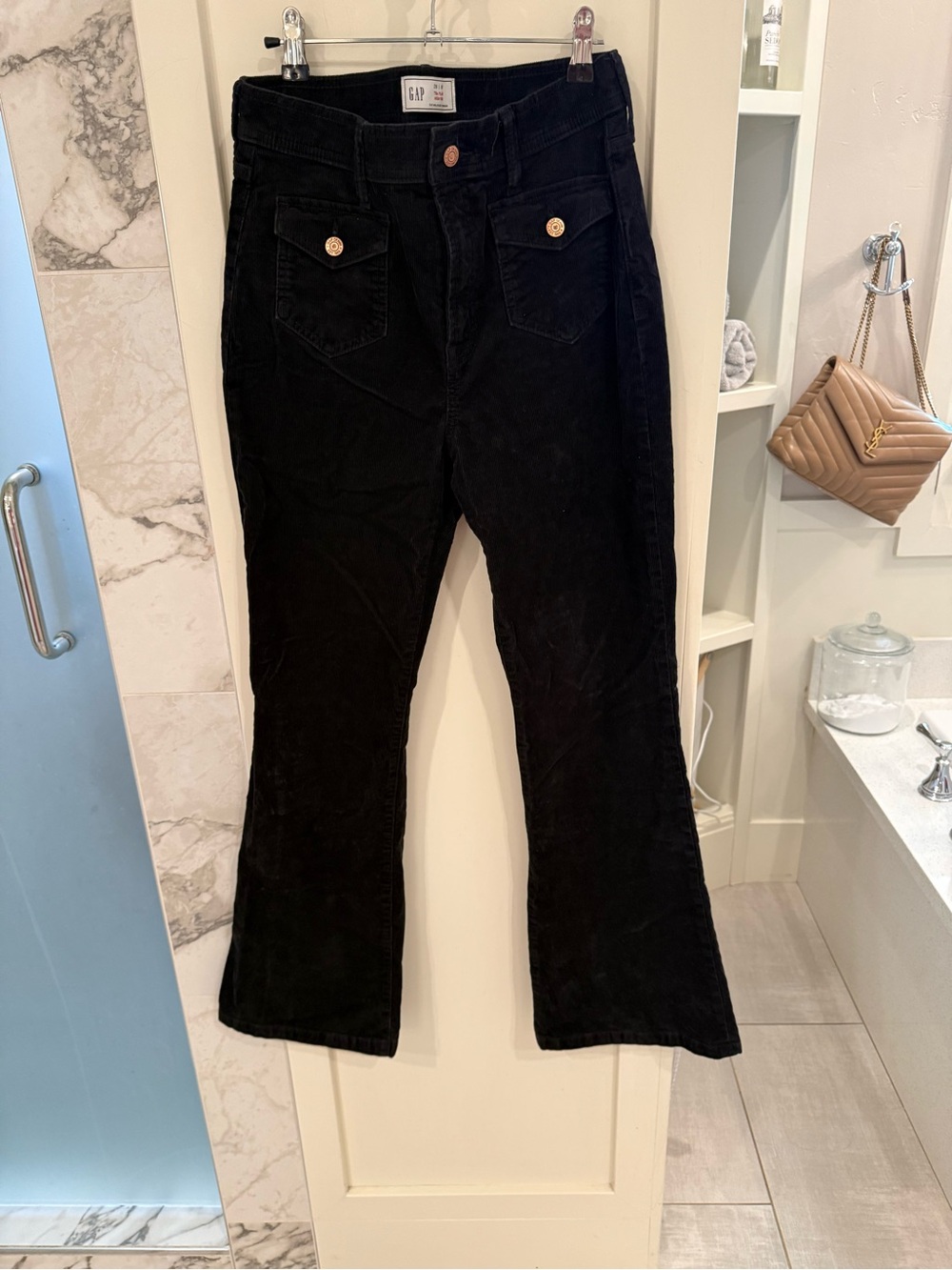 GAP Black Corduroy Boot-Cut Pants with Button Flap Pockets